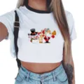 Vrouwen schattige kerstprint korte mouw crop top wit rond hals t-shirt casual kleding - 935