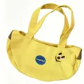 Yellow canvas handbag cute banana crescent tote bag with embroidered face and top handles for women - Yellow