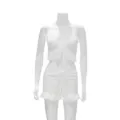 White sexy lace ruffle camisole and shorts pajama set for women, summer lounge two-piece. - S / White
