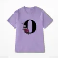 Paars bloemendecoratie alfabet O print korte mouw t-shirt casual dames zomertop comfortabel - S / Tops / Paars (Letter O)