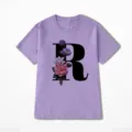 Paars t-shirt met korte mouwen en stijlvolle bloemige letter R print voor dames - 10641 / S