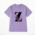 Paarse korte mouw t-shirt met een zwarte letter Z en prachtig bloemenprint detail. - 10649 / S