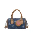 Cute denim bow print handbag for women stylish crossbody cylinder bag casual daily use - Bowknot Print / Dark Blue