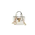 Pequeño bolso cruzado blanco para niños con cadena dorada, candado y asa superior. - Blanco