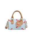 Cute denim cherry print cylindrical handbag, trendy casual single shoulder crossbody bag for women. - Cherry Print / Light Blue