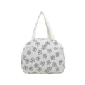Borsa a mano in velluto a coste da donna, graziosa borsa portapranzo con stampa floreale - Bianco