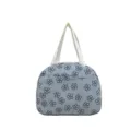 Borsa da pranzo in velluto a coste con stampa floreale e manici bianchi per uso quotidiano. - Blu