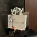 Stylish women's white tote bag with star print, chic handbag and fashion shoulder bag. - No Pendant / White