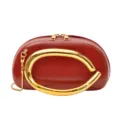 Rote Leder-Rugby-Umhängetasche mit goldenem Metallgriff und Kette für Damen. - Rot