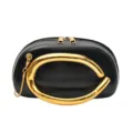 Schwarze strukturierte Rugby Handtasche mit grossem Gold Metallgriff und Kette fur Damen - Schwarz