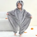 Disfraz de mono fantasma de franela gris para niños, atuendo cómodo con capucha fiesta. - 70 / Fantasma gris