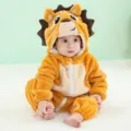 Kids animal jumpsuit hooded cute baby costume cartoon pajamas soft fleece romper - 90 / Yellow Hedgehog Baby Romper
