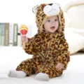 Infant cute leopard fleece hooded romper baby animal costume for toddler winter daily wear. - 90 / Tops / Classic Leopard Baby Romper