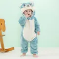 Children blue animal hooded romper variant, cute cartoon plush baby jumpsuit for daily wear. - 90 / Blue Hamster Baby Romper