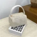 Woven straw lunch bag top handle handbag stylish summer beach casual commuter tote bag - Straw Cream White