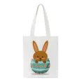 Easter bunny print canvas tote bag detail view, cute holiday daily reusable shopping bag. - 22723