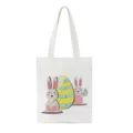 Witte canvas draagtas met schattige paashaas en kleurrijke eieren print, casual tas. - 22726