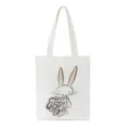 Witte canvas shopper tas met schattige paashaas print en Happy Easter tekst detail erop. - 22731