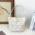 Bolso de hombro de nailon bordado con lunares de colores, bolso casual muy elegante. - Fondo Grueso (Puntos Bordados) / S / Lunares Blancos