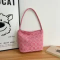 Pink nylon shoulder bag with traditional Chinese double happiness pattern, stylish casual tote - Xi Character 1 (All-Over Double Happiness Print) / S / Pink