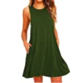 Abito casual estivo da donna senza maniche tinta unita con tasche laterali per tutti - Verde militare