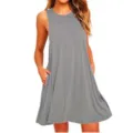 Abito estivo casual grigio senza maniche con tasche, vestito svasato monocolore largo da donna - Grigio chiaro