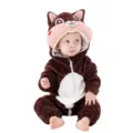 Infant Flannel Animal Romper Brown Hooded Baby Jumpsuit Cute Cartoon Winter Outfits - 70 / Squirrel Baby Romper