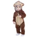 Cute brown monkey fleece baby onesie hooded romper for autumn and winter daily wear. - Brown Monkey Baby Romper