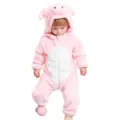 Baby pink fleece pig onesie cute hooded crawler infant winter warm romper clothing apparel - Pink Pig Baby Romper