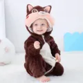 Mono de franela de animales para bebé otoño invierno, lindo mameluco con capucha de dibujos. - 120 / Monos / Pelele de bebé ardilla