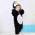 Simpatico tutina neonato flanella pinguino con cappuccio pigiama invernale caldo costume bimbo - 120 / Tute intere / Pagliaccetto neonato pinguino