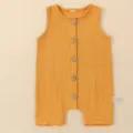Infant pure cotton sleeveless baby romper in yellow, breathable summer vest jumpsuit for newborns. - Orange