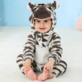Tutina zebra in flanella per neonato, carinissimo romper con cappuccio autunno inverno. - 120 / Tute intere / Pagliaccetto zebra a righe