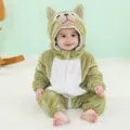 Tuta con cappuccio in flanella animale verde per neonati, grazioso pigiama autunno inverno. - 120 / Tute intere / Pagliaccetto pony verde