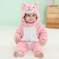 Tuta in pile rosa per neonato con cappuccio adorabile tutina animale autunno inverno - 120 / Tute intere / Pagliaccetto gatto a bocca larga rosa