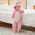 Tuta in pile rosa per bambini, adorabile tutina con cappuccio a coniglietto autunno inverno. - 120 / Tute intere / Pagliaccetto canguro rosa