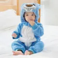 Tuta da animale in flanella blu per neonato con cappuccio, morbida tutina invernale. - 120 / Tute intere / Pagliaccetto marmotta blu