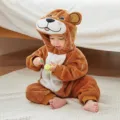 Tuta con cappuccio in flanella per neonato, morbido pigiama animale autunno inverno. - 120 / Tute intere / Pagliaccetto orso cachi