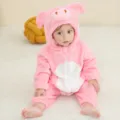 Tuta animale in flanella rosa per neonati, grazioso pigiama con cappuccio per autunno e inverno. - 120 / Tute intere / Pagliaccetto neonato maialino rosa