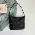 Black star print shoulder bag, minimalist casual hobo bag for women daily wear - 黑色 (单包)