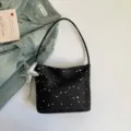 Black star print shoulder bag stylish underarm hobo bag with cute silver star pendant. - Black (With Charm)