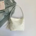White star print shoulder bag, trendy casual handbag, stylish versatile underarm bag. - Beige (With Pendant)