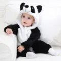 Cute infant panda flannel jumpsuit, winter cartoon animal hooded romper for baby kids toddler. - 90cm / New Panda