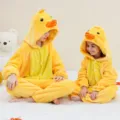 Kids cute yellow duck flannel onesie pajama soft cozy cartoon costume for children sleepwear - 6Y (105-115cm) / Kids' Yellow Duck Onesie