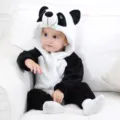 Cute baby flannel panda jumpsuit, warm winter hooded romper for newborn infants and toddlers. - 90 / Tops / New Panda Baby Romper