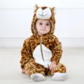 Cute baby flannel hooded animal jumpsuit, soft leopard print warm winter romper for infants. - 90 / Tops / New Leopard Baby Romper
