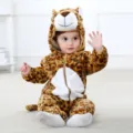 Cute baby leopard flannel hooded jumpsuit, warm winter animal crawler costume for infant. - 90cm / New Leopard