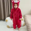 Roter Baby Bär Kapuze Strampler Fleece Winter Kleinkind Jumpsuit kuschelig warmes Outfit - 70 / Süßer Bär Rot