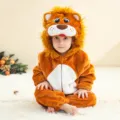 Cute infant flannel animal romper, lion costume baby jumpsuit for toddlers cozy soft wear. - Long-Haired Lion Onesie