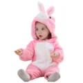 Baby Pink Bunny Fleece Romper Variant, Cute Animal Hooded Infant Warm Pajamas Outfit - 90 / Tops / Pink Rabbit Baby Romper